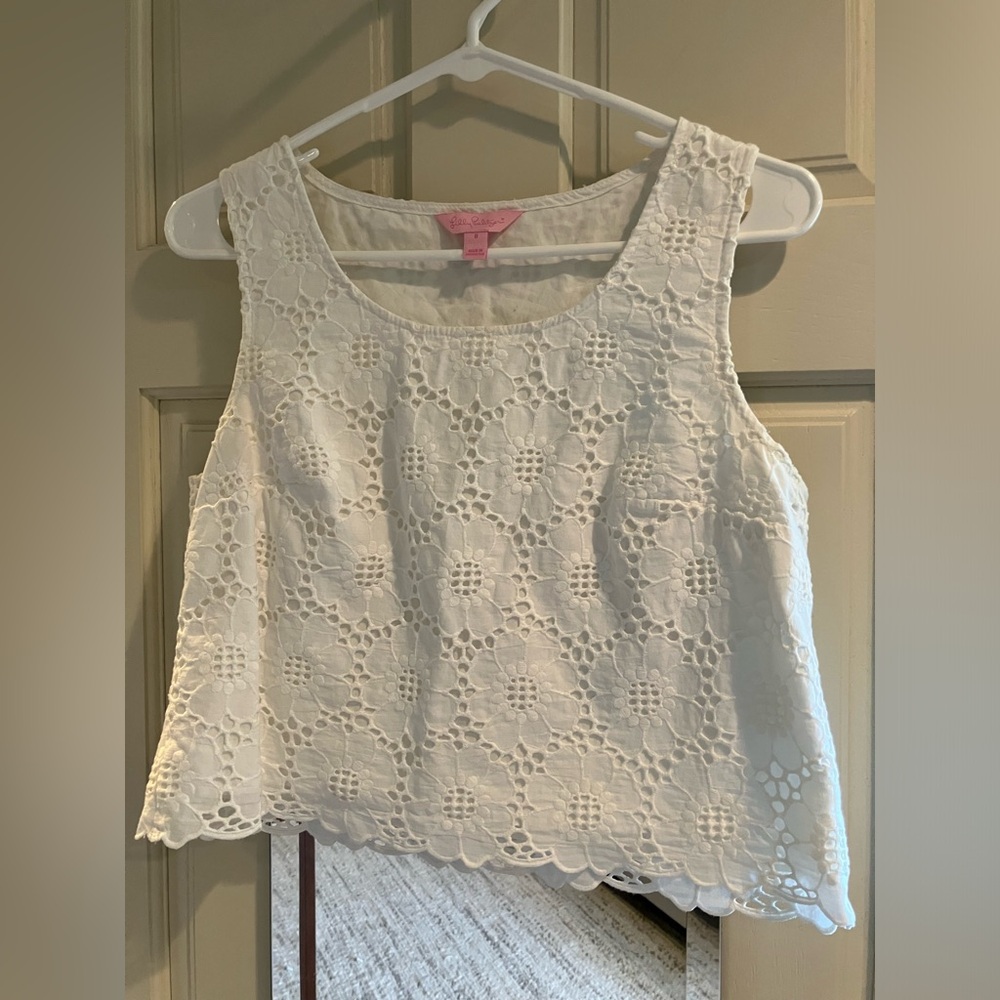 Lilly Pulitzer White Floral Lace Crop Top Size 8